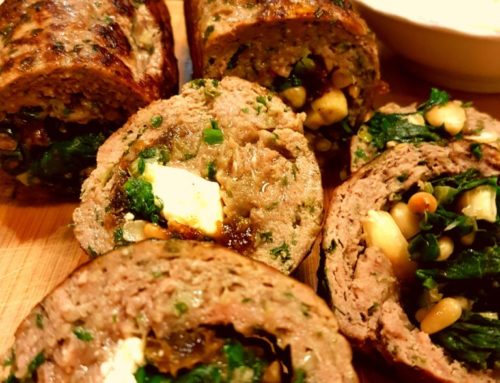 Lamb Kafta Rolls Filled with Spinach, Nuts and Feta